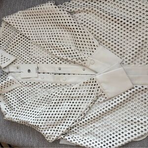 Perforated White Leather Jacket with Belt